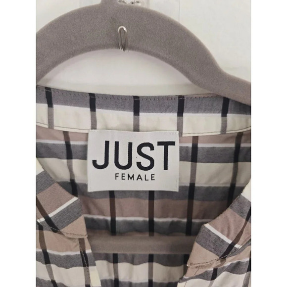 Just Female Anthropologie Midi Soon Plaid Taupe Organic Cotton Dress 36 Small S - Picture 10 of 12